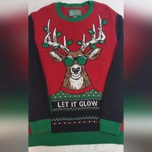Ugly Christmas Sweater - Red and Green Reindeer Design. SZ L